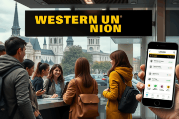 Pinigų siuntimo per Western Union programėlę iliustracija