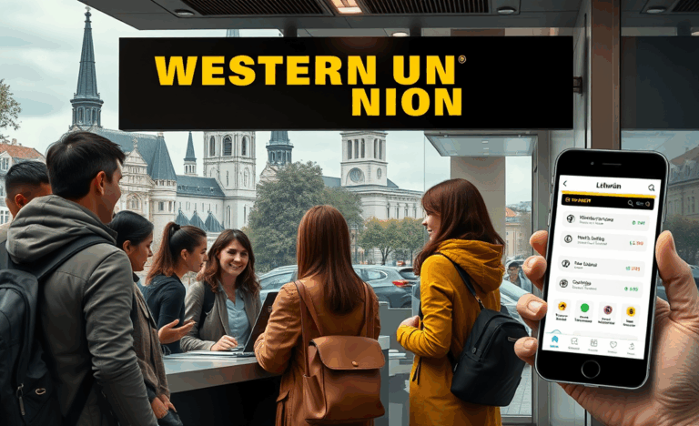 Pinigų siuntimo per Western Union programėlę iliustracija