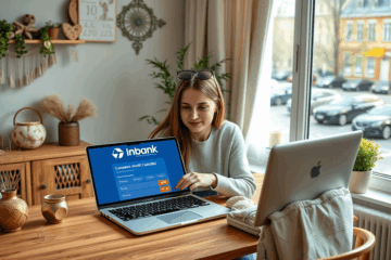 Žmogus pildo kredito prašymą Inbank Lietuvoje, naudodamasis skaičiuokle ir išmaniuoju telefonu.