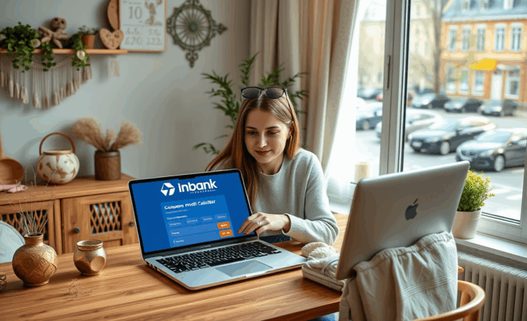Žmogus pildo kredito prašymą Inbank Lietuvoje, naudodamasis skaičiuokle ir išmaniuoju telefonu.