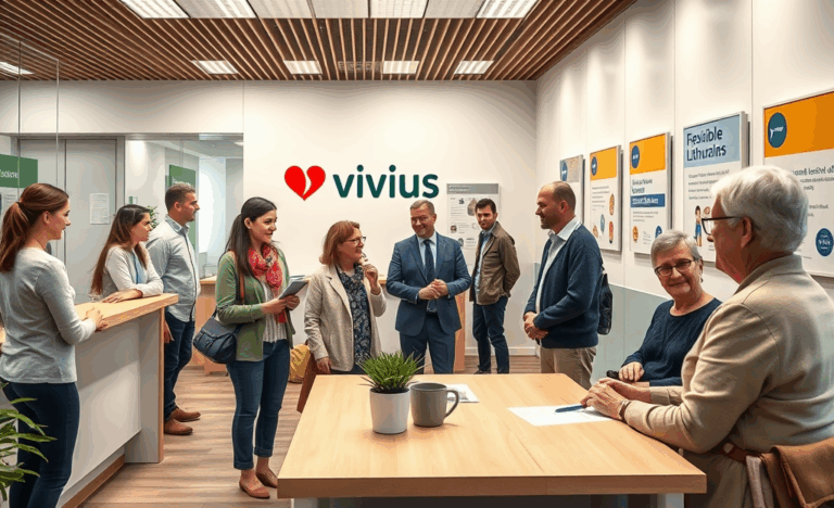 Žmogaus ranka laiko pinigus šalia Vivus logotipo