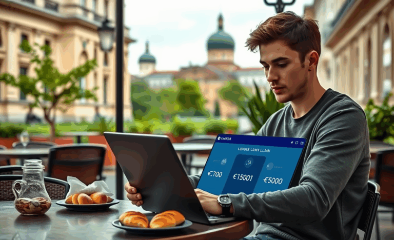 Vaizdas rodantis žmogų naudojantį kompiuterį kredito paraiškai pildyti internetu.