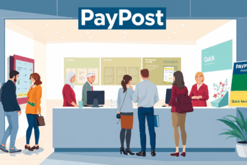 Žmogus stovintis prie PayPost skyriaus, gauti kreditą.