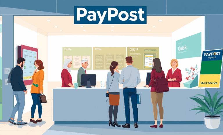 Žmogus stovintis prie PayPost skyriaus, gauti kreditą.